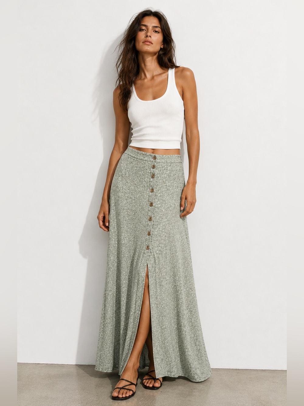 Ardene Sage Green Button-Front Maxi Skirt